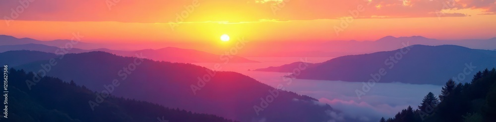 Ombre sunset on misty mountains landscape, colors, gradient, mountains Ombre sunset on misty mountains landscape, colors, gradient, mountains