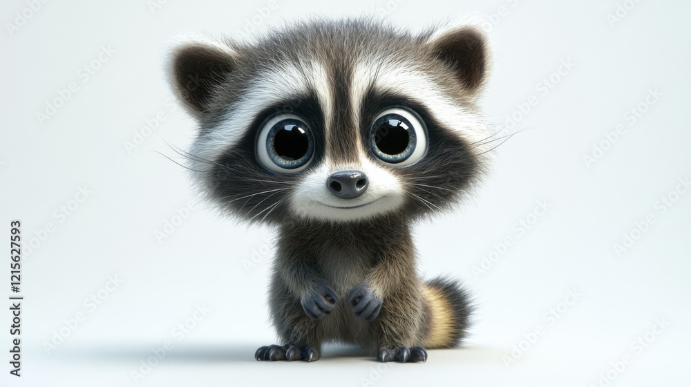 Cute cartoon baby raccoon with big eyes on white background Cute cartoon baby raccoon with big eyes on white background