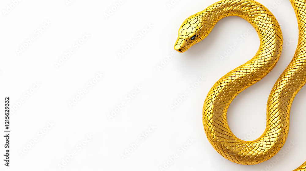 Naklejka premium Golden snake display artistic showcase minimalist design modern environment side view symbol of luxury