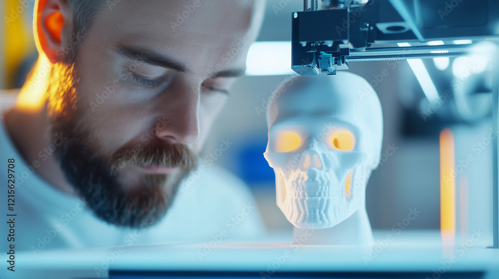 Print Head of 3D Printer at Sci-Fi Technology Exhibition: A high-tech 3D printer machine creating a detailed plastic model, showcasing advanced additive manufacturing techniques an Print Head of 3D Printer at Sci-Fi Technology Exhibition: A high-tech 3D printer machine creating a detailed plastic model, showcasing advanced additive manufacturing techniques an