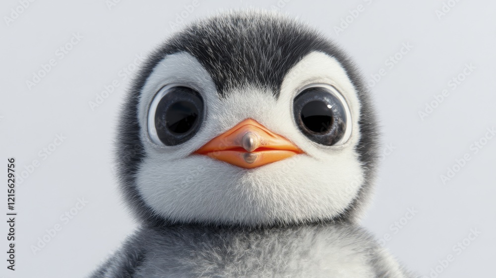 Naklejka premium Adorable baby penguin with big eyes and fluffy feathers close-up