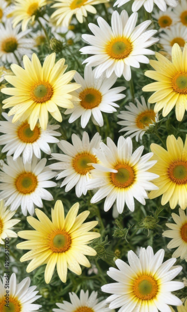 Fototapeta premium Vibrant watercolor daisies in a bright yellow and white palette , winter, white, rustic