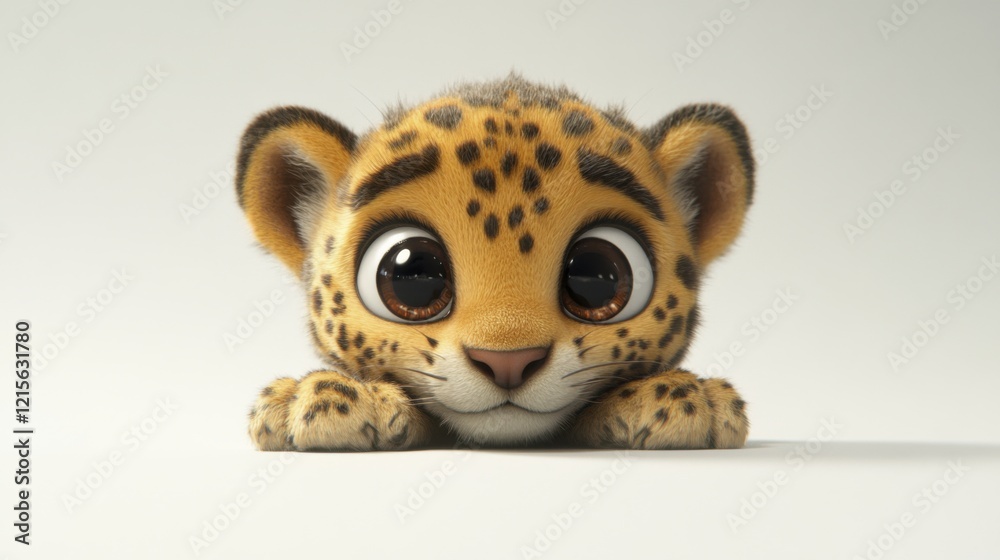 Adorable cartoon leopard cub with big eyes and spotted fur Adorable cartoon leopard cub with big eyes and spotted fur