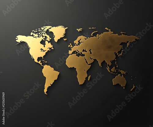 World map depicted with golden lines on a sleek black background, luxury theme.