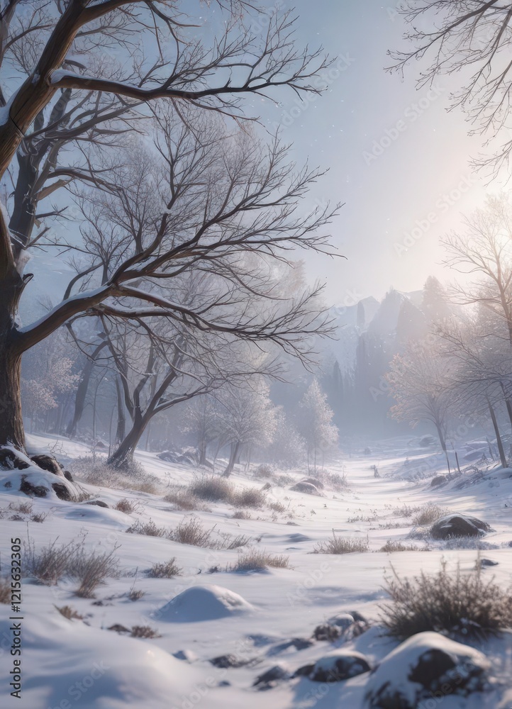 snowflakes gently fall on a winter wonderland scene, snowy trees, peaceful, winter snowflakes gently fall on a winter wonderland scene, snowy trees, peaceful, winter