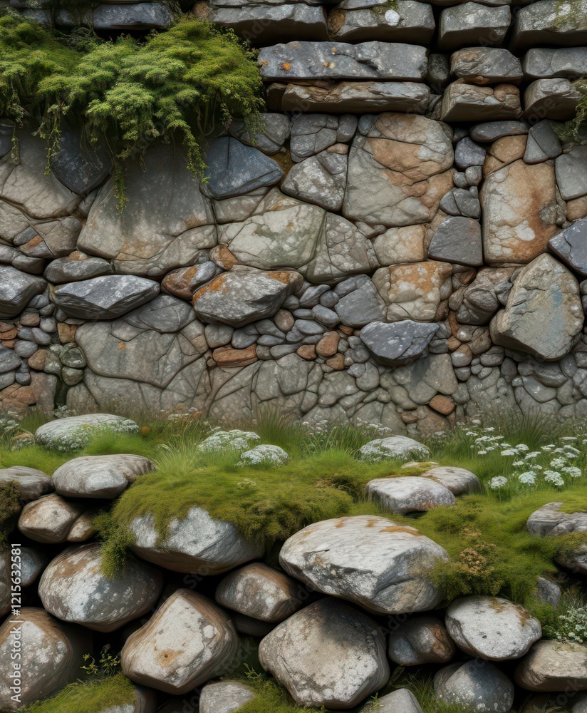 Weathered stone walls with moss and lichen growth ,  natural decay,  weathered,  moss