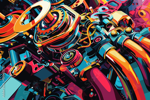 Vibrant Hues of a Car Engine's Intricate Components