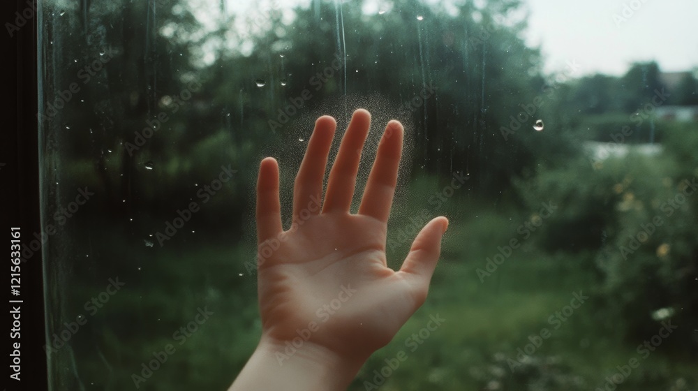 A child’s hand gently presses against a rainy window, capturing the innocence and longing intertwined within a moment of quiet reflection. A child’s hand gently presses against a rainy window, capturing the innocence and longing intertwined within a moment of quiet reflection.