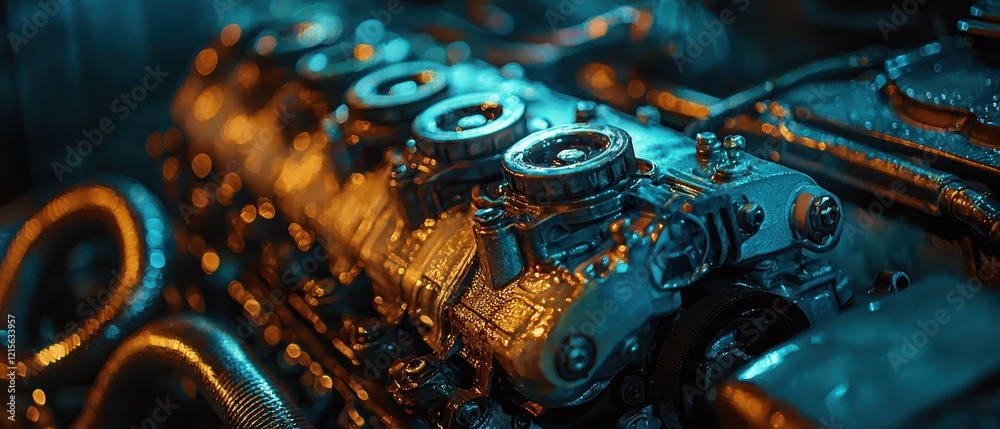 Fototapeta premium Engine Lubrication Process Automotive Workshop Closeup Photography Industrial Setting Macro View Mechanical Efficiency