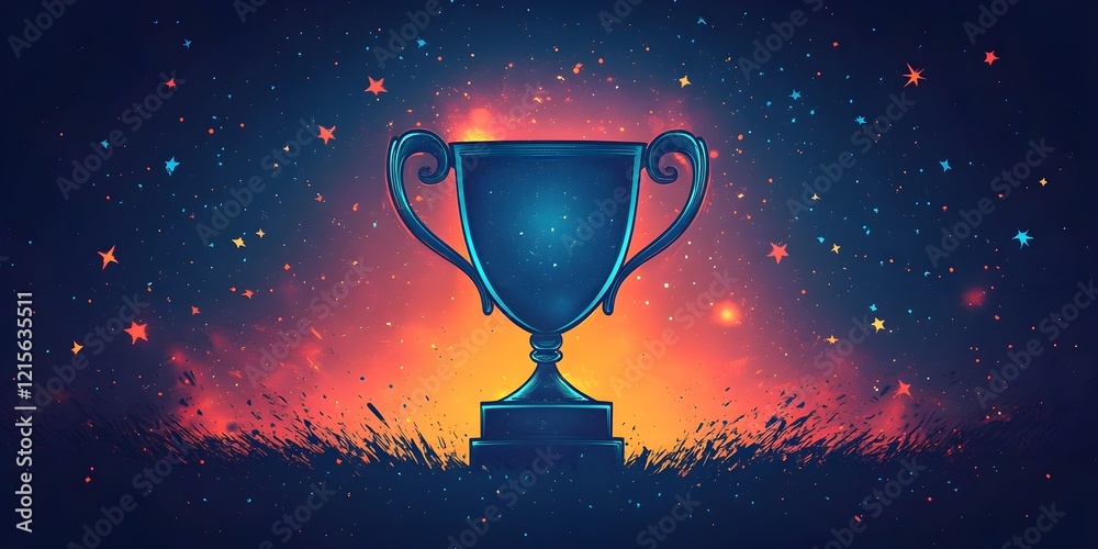 Trophy icon surrounded by glowing stars, symbolizing victory and achievement. Trophy icon surrounded by glowing stars, symbolizing victory and achievement.