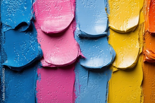 A vibrant and colorful palette of bright acrylic paints spread across a canvas, showcasing the joy and creativity of artistic expression and the importance of color in art.