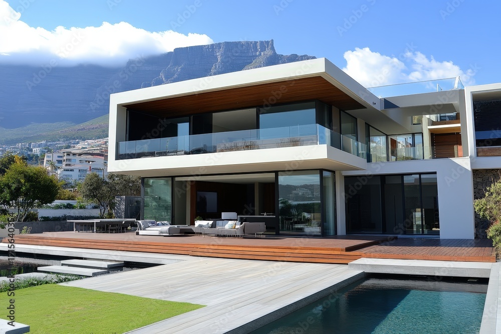 A stunning modern home featuring sleek architecture, expansive glass walls, and a beautifully designed outdoor space, perfectly situated against a breathtaking mountain backdrop. A stunning modern home featuring sleek architecture, expansive glass walls, and a beautifully designed outdoor space, perfectly situated against a breathtaking mountain backdrop.
