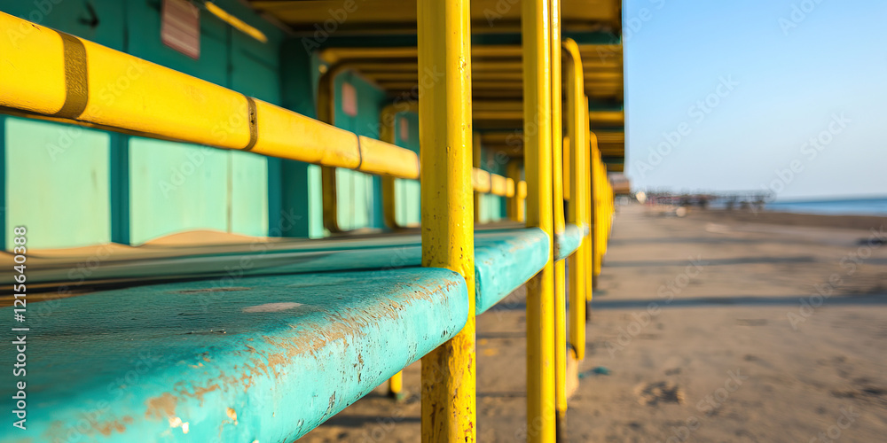 Weathered Teal and Yellow Beach Structure Detail Weathered Teal and Yellow Beach Structure Detail