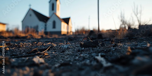 Wallpaper Mural Burned Ground and Church at Sunset Torontodigital.ca