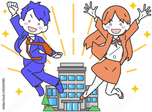 会社で活躍する新人社員の男女