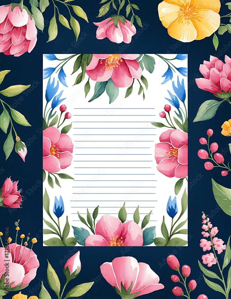 Obraz premium watercolor floral lined note pad 