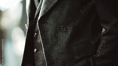 Wallpaper Mural Close-up of a man's dark gray wool suit jacket, showcasing texture and double-breasted buttons. Torontodigital.ca