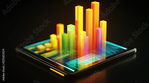 Wallpaper Mural A digital D bar graph emerging from a tablet screen, representing real-time financial data and analytics, with vibrant bars illustrating increasing revenues and performance. Torontodigital.ca