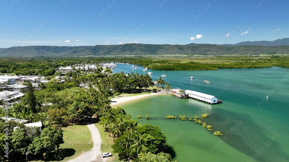 Fototapeta premium Port Douglas marina jetty tropical drone aerial nature beautiful sugar wharf