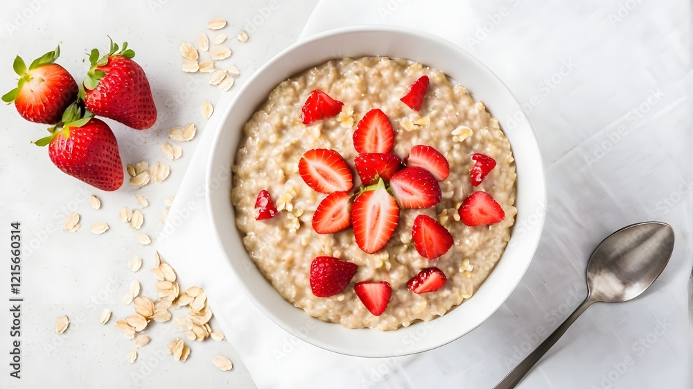 Oatmeal with Sliced Strawberries and Oat Flakes Oatmeal with Sliced Strawberries and Oat Flakes