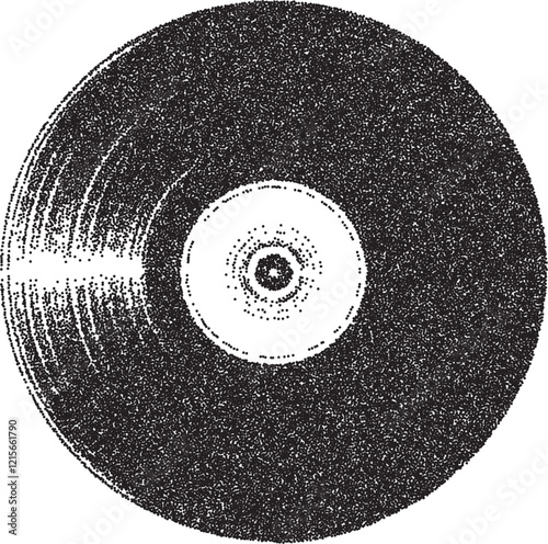 Vinyl record vintage y2k stipple art, music halftone stipple brutalist retro vector png with transparent background, plaque 2000s aesthetic photocopy effect tattoo