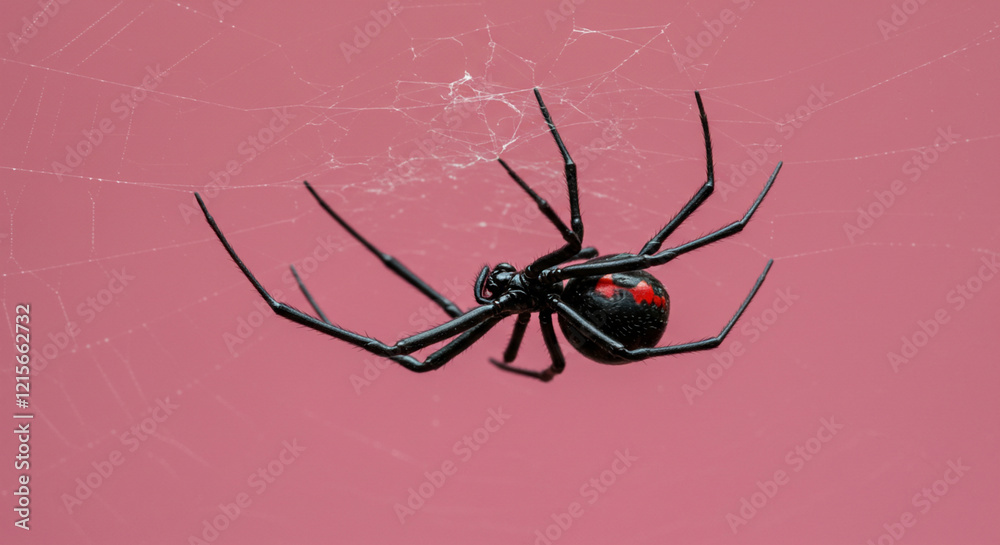 A black widow spider is repairing its nest while waiting for prey A black widow spider is repairing its nest while waiting for prey