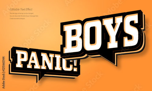 ”Good Panic!!!” Editable title logo text style effect in speech balloon text with purple line accent black border & purple inner shadow. purple background, sans serif typeface
