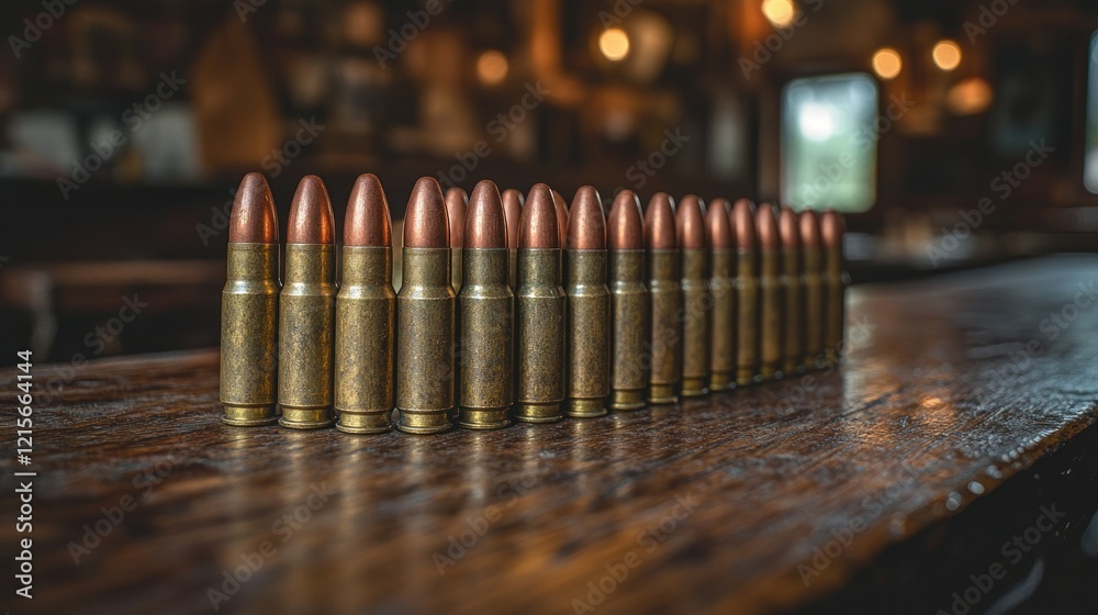 Bar, bullets, arranged, wooden, table, pub, night, firearm, ammunition, danger