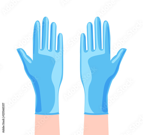 Blue rubber cleaning protective Gloves Fashion hand accessory clothing technical illustration garment. Dish wash Vector front palm back view for Men, women, unisex flat template mockup cartoon style