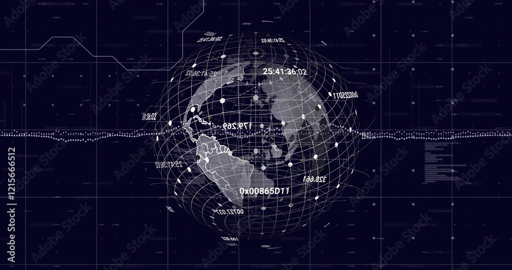 Fototapeta premium Digital globe with data points and coding image over dark background