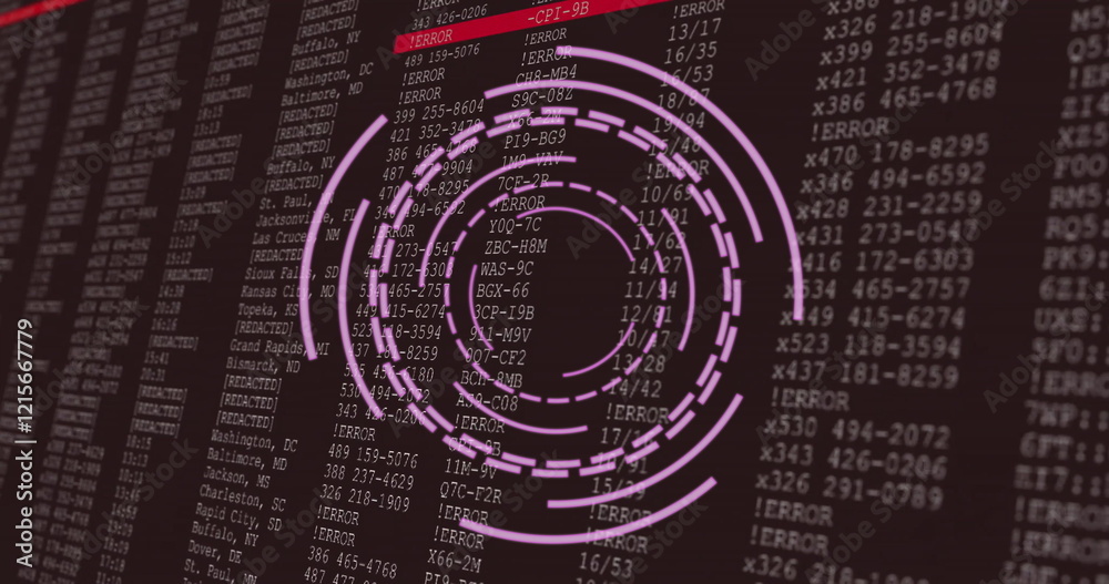 Obraz premium Rotating circular image over error codes and data on dark background