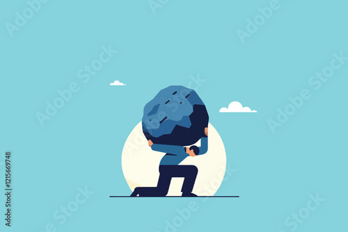 The Burden of Success, A Weary Businessman Struggling with the Weight of Responsibility in an Atlas-Like Pose