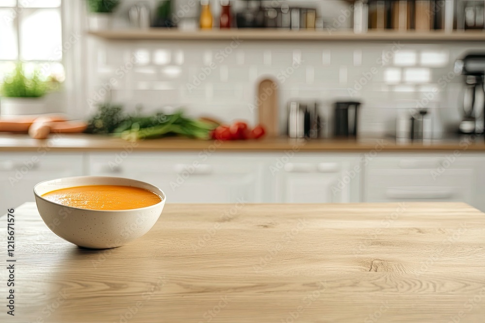Creamy Carrot Soup in Modern Kitchen Setting Creamy Carrot Soup in Modern Kitchen Setting