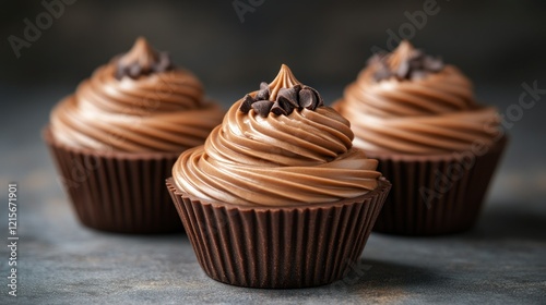 Chocolate Cupcakes, Swirl Frosting, Dark Background, Dessert, Food Photography photo