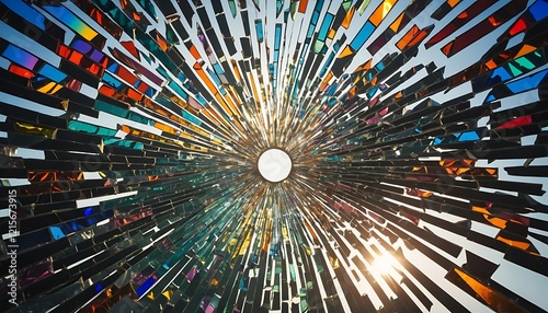 Colorful Glass Fragments Create Abstract Sunburst Design