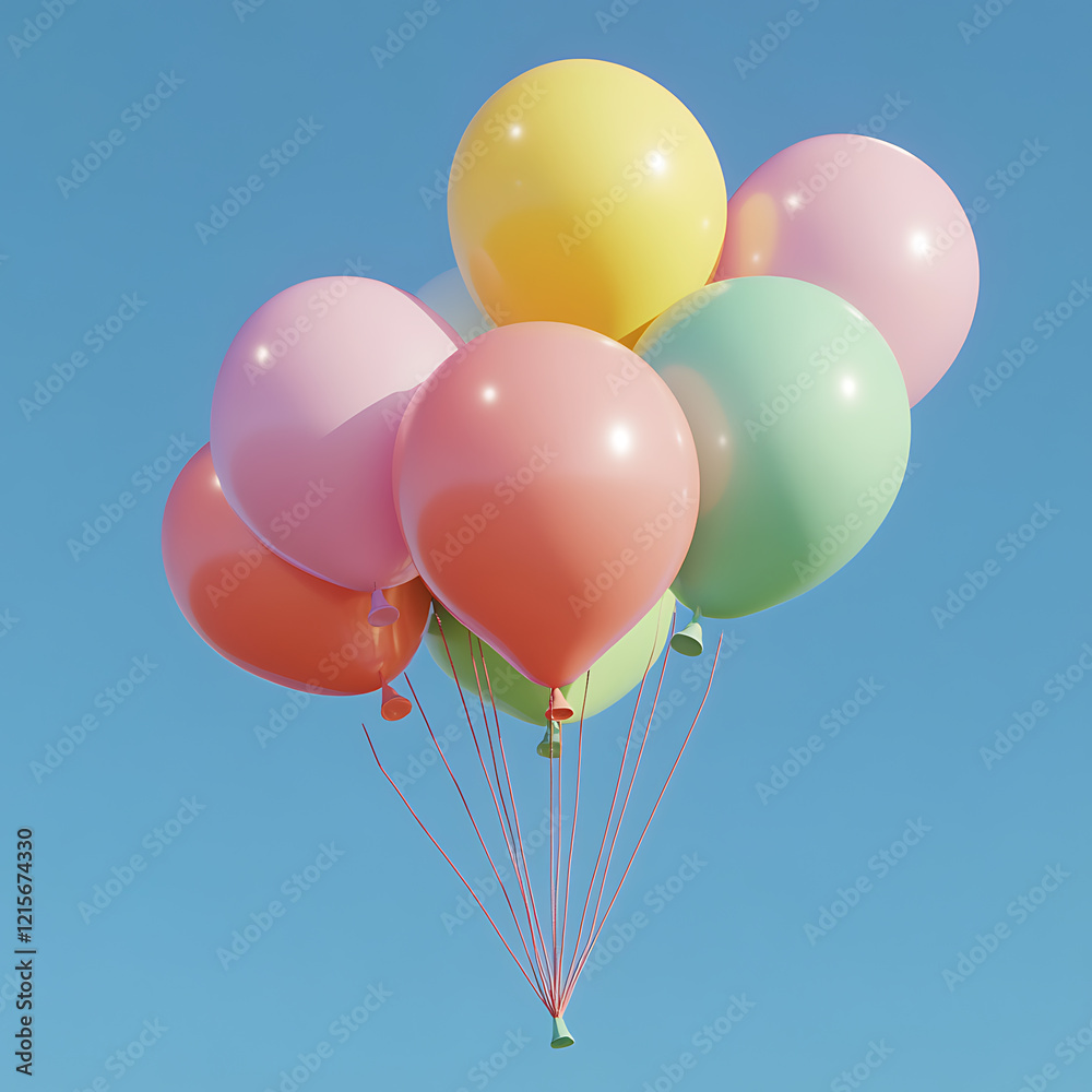 A cluster of helium balloons in pastel colors floating against a bright blue sky Image size 16:9 A cluster of helium balloons in pastel colors floating against a bright blue sky Image size 16:9