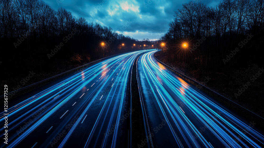 Night Highway: Dynamic Light Trails of Fast-Moving Vehicles Night Highway: Dynamic Light Trails of Fast-Moving Vehicles