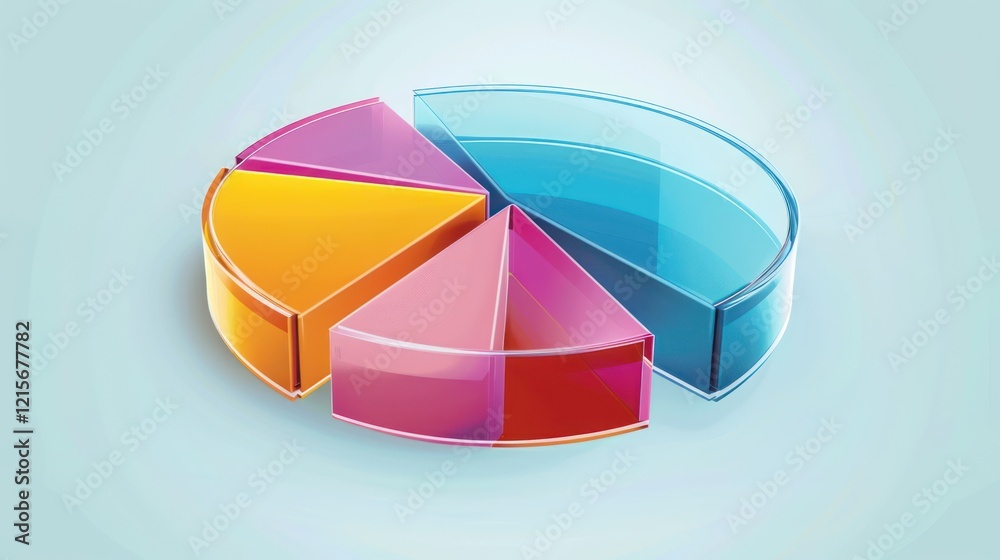 Obraz premium A Glassmorphism-style pie chart with 6 sections, featuring transparent effects and clear labels, perfect for financial reporting and business analysis.