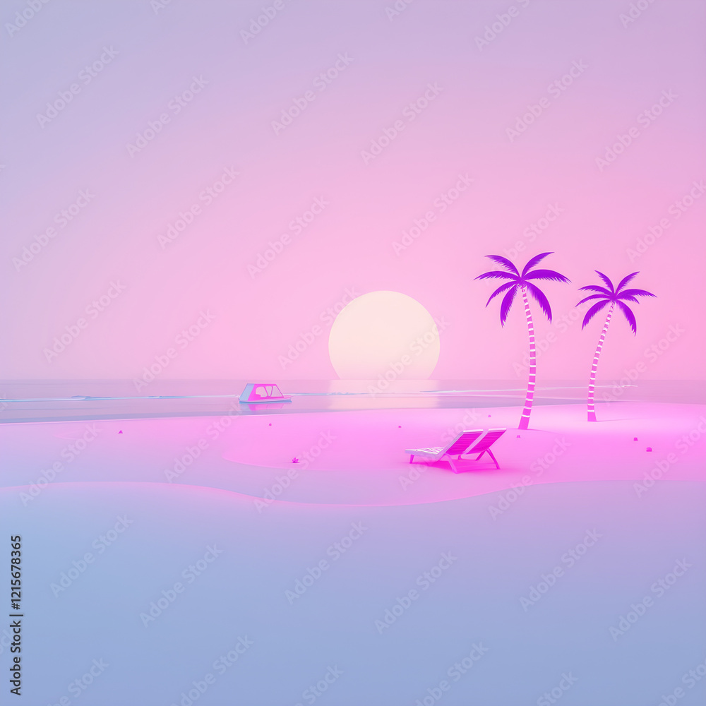 Naklejka premium 80's style neon beach illustration