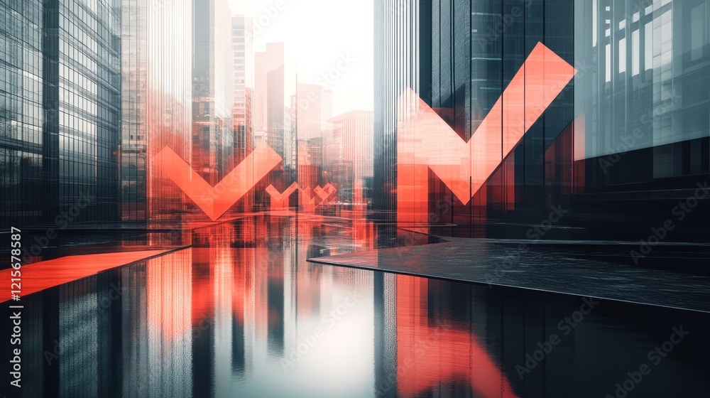 Fototapeta premium Urban Financial Growth: Red Checkmarks Reflecting on Cityscape