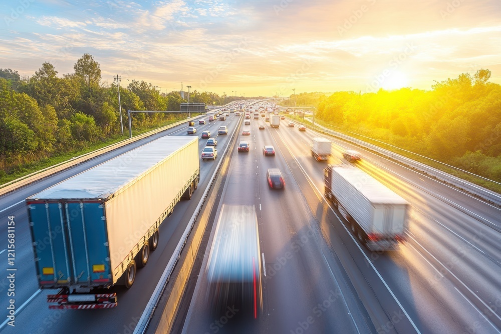 Sunset highway traffic jam, trucking, transportation Sunset highway traffic jam, trucking, transportation