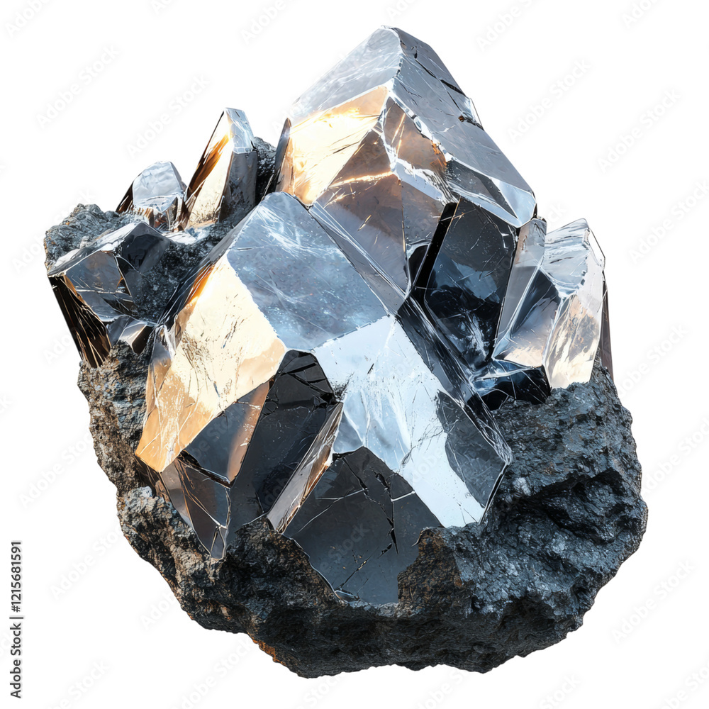 Shiny Crystals on Dark Stone Base Isolated on transparent background Shiny Crystals on Dark Stone Base Isolated on transparent background