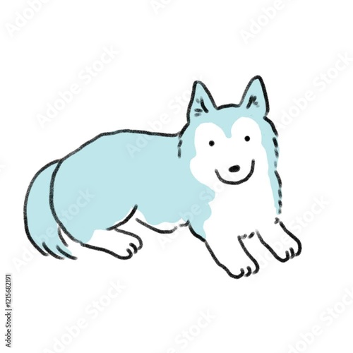 可愛いシンプルな線画の犬のハスキー　アニメーション
