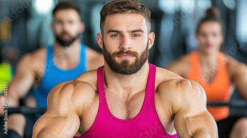 Muscular Man in Pink Tank Top Engaging in Fitness Training Session