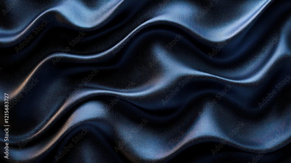 Dark blue silk waves, draped fabric texture, background, design