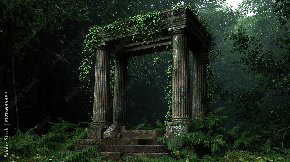 A moss-covered archway stands amidst lush greenery, evoking a sense of mystery and ancient history in a serene forest setting. A moss-covered archway stands amidst lush greenery, evoking a sense of mystery and ancient history in a serene forest setting.