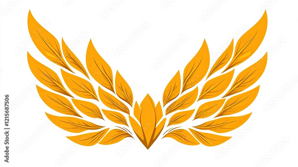Golden stylized wings with leaf design elements Golden stylized wings with leaf design elements