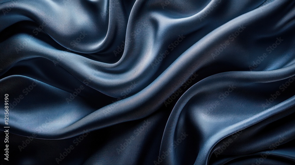 Fototapeta premium Draped dark blue silk fabric texture, studio backdrop