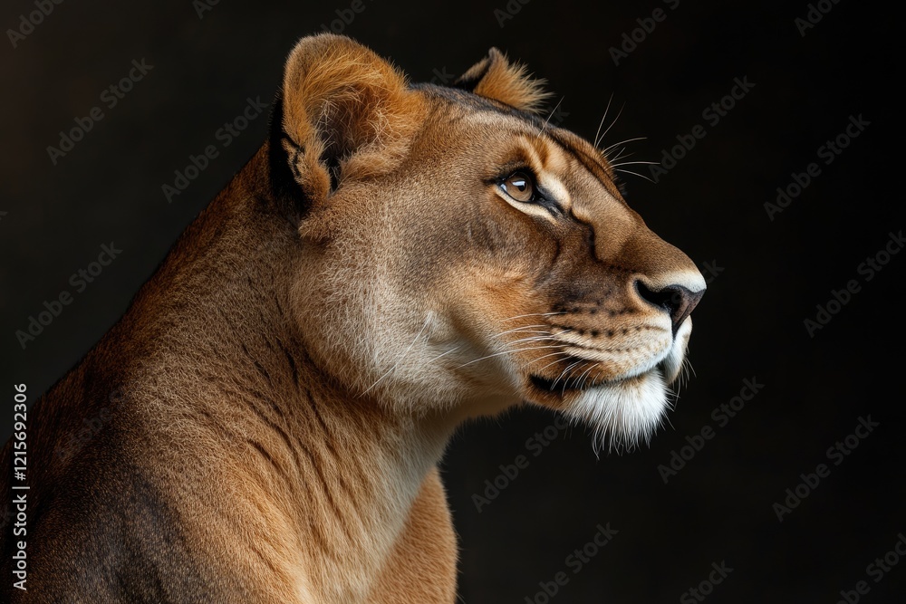 Naklejka premium Majestic Lioness Profile Dark Background Wildlife Photography