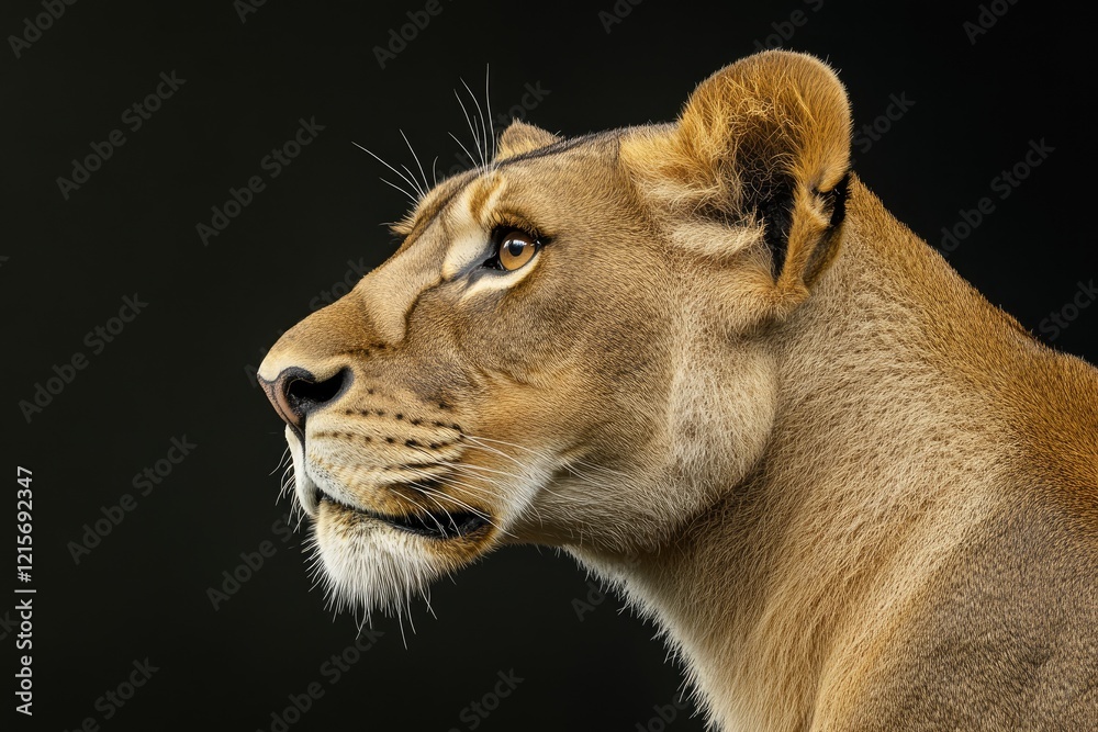 Fototapeta premium Majestic Lioness Profile Against Black Background Wildlife Photography